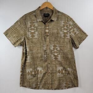 Men's Pendleton Green Tan Button Down Short Sleeve Shirt Size L 100% Cotton